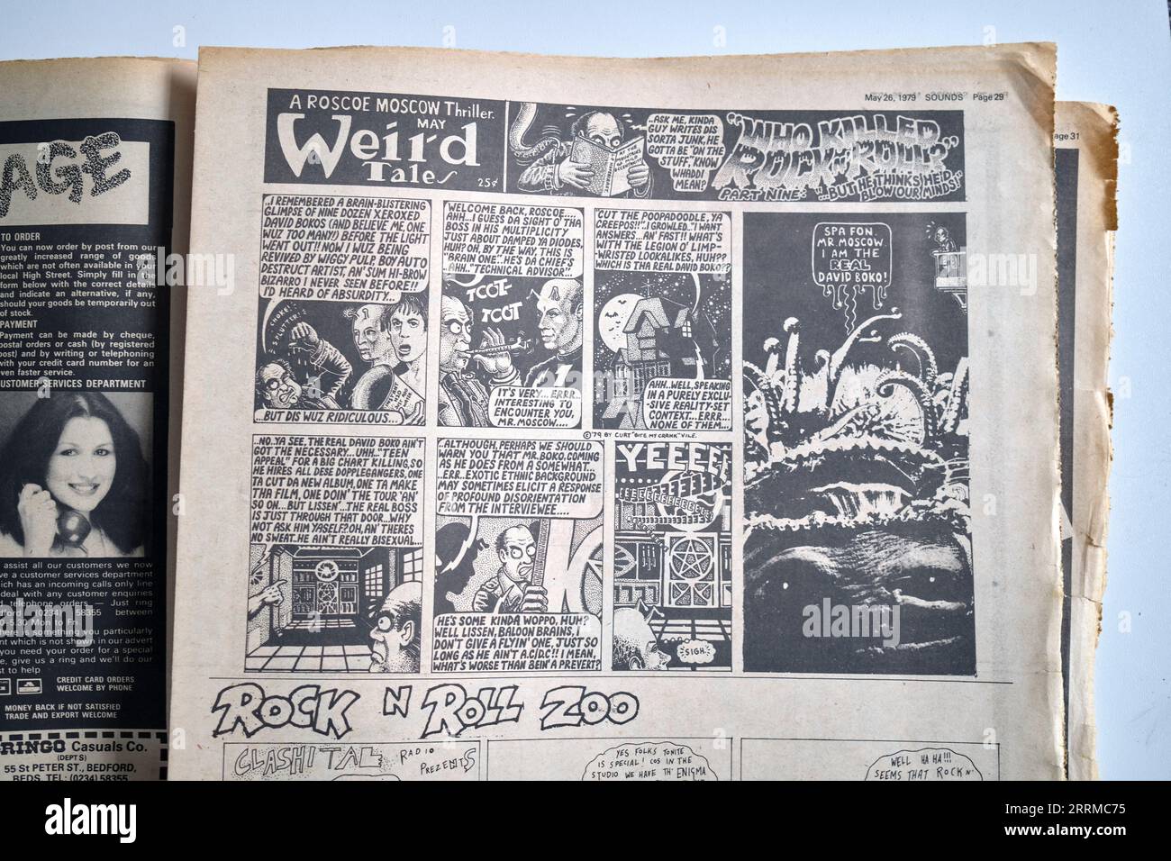 Weird Tales Cartoon in 1970s issue of Sounds Music Paper Stock Photo