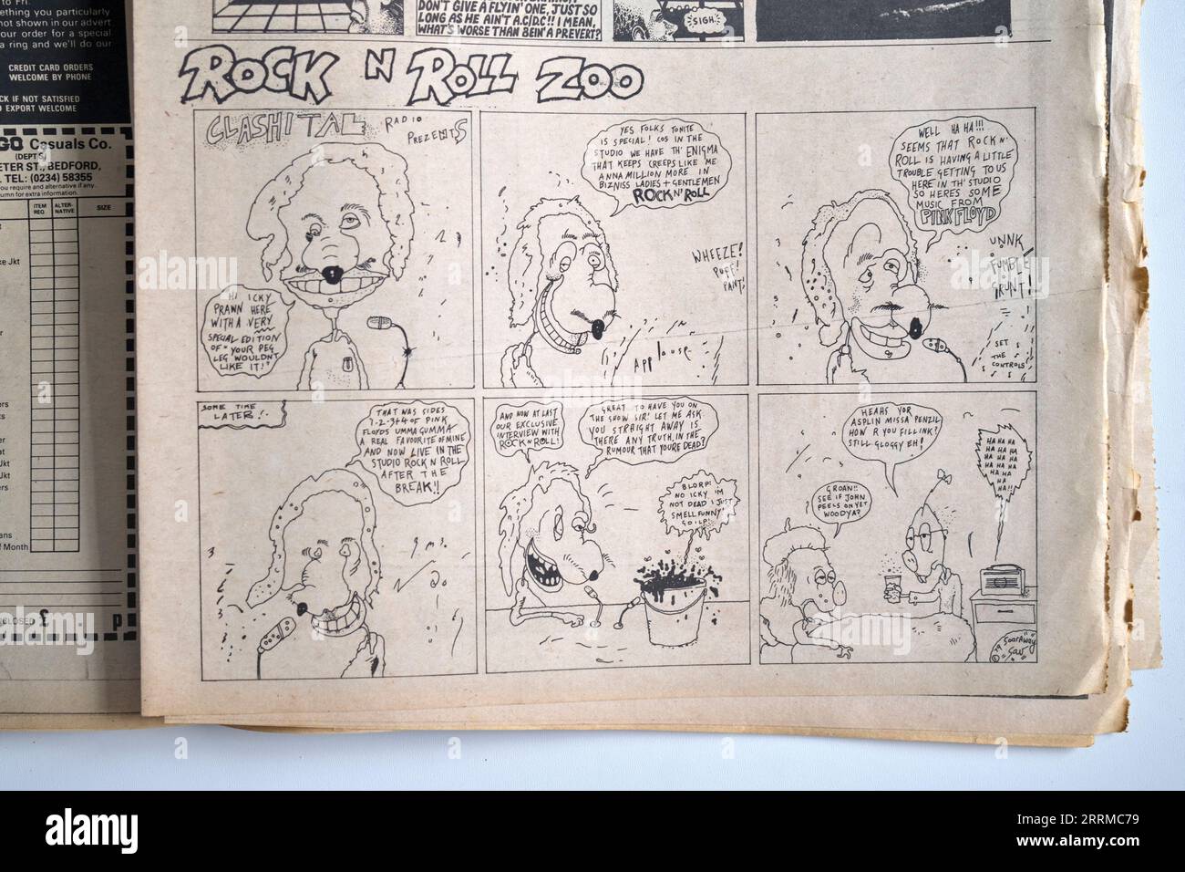 Rock N Roll Zoo Cartoon in 1970s issue of Sounds Music Paper Stock Photo