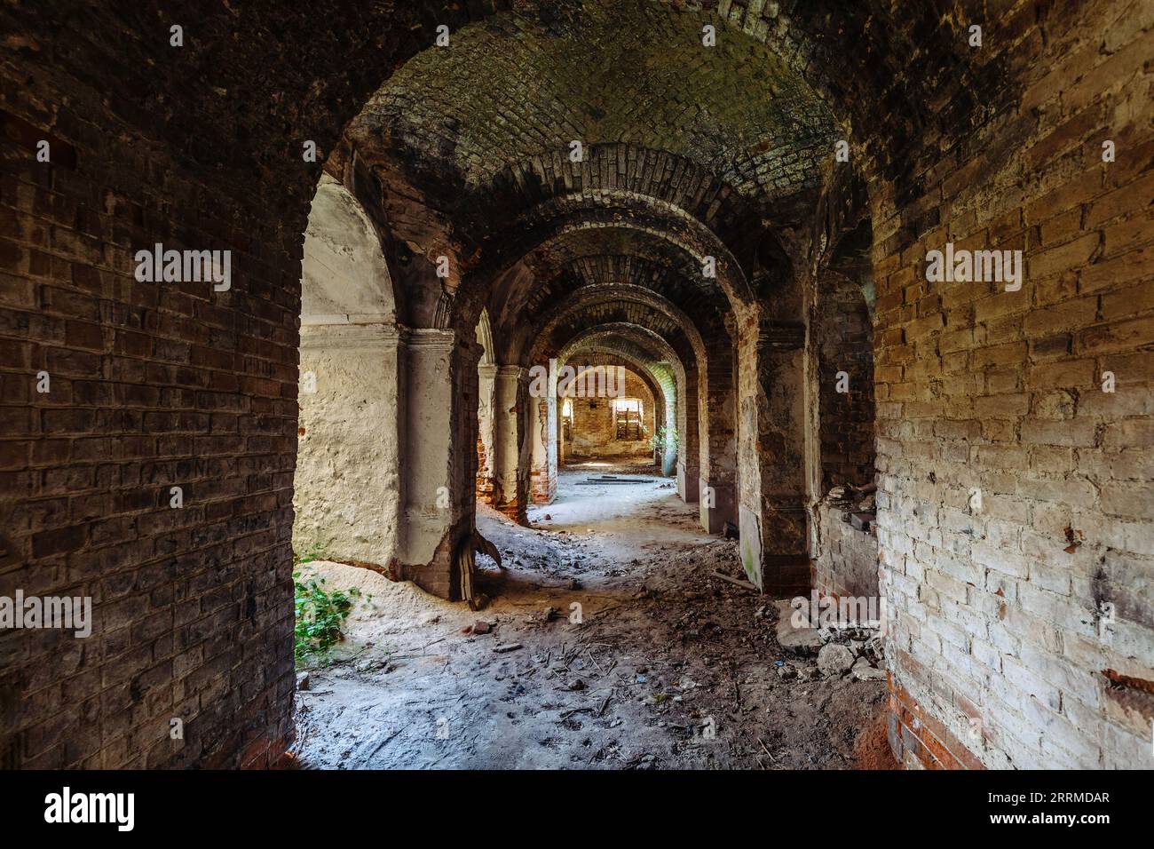 Large ancient vaulted corridor of abandoned