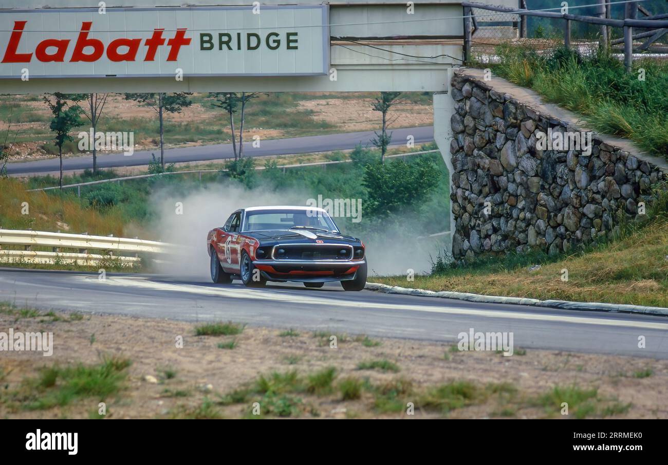 Parnelli Jones in a Shelby Racing Ford Mustang at the 1969 Trans Am race at  Circuit Mont-Tremblant in St. Jovite, Quebec, DNF Stock Photo