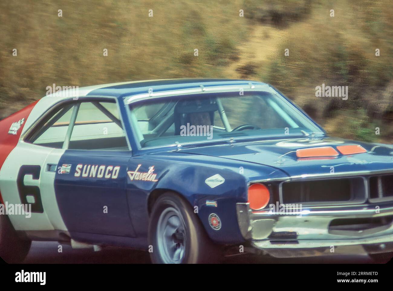 Mark Donohue in a Penske Racing AMC Javelin at the 1970 Trans Am at Circuit Mont-Tremblant race course, finished 1st Stock Photo