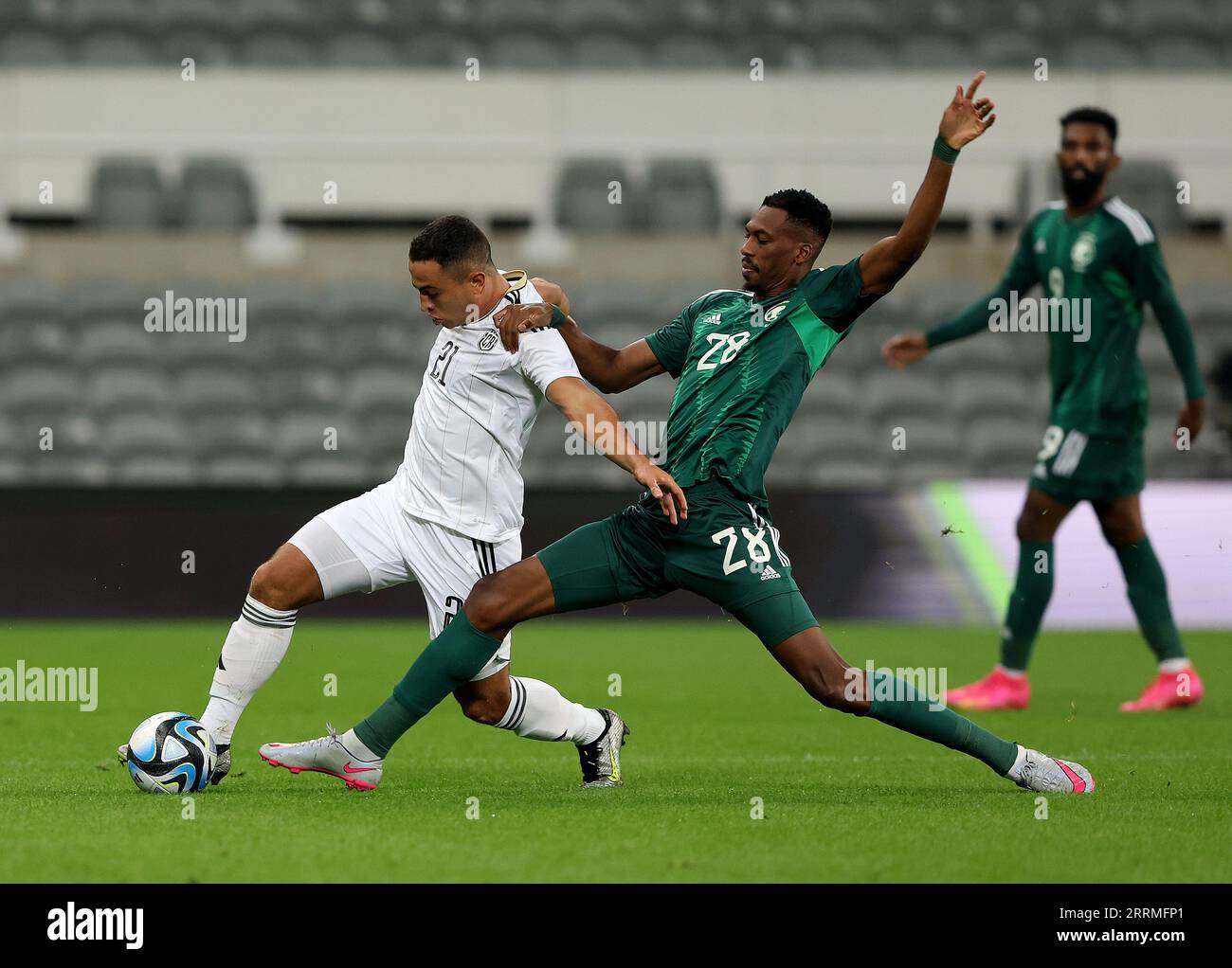 Newcastle Upon Tyne, UK. 8th Sep, 2023. Sebastian Acuna of Costa Rica in action with Mohamed Kanno of Saudi Arabia during the International Friendly match at St. James' Park, Newcastle Upon Tyne. Picture credit should read: Nigel Roddis/Sportimage Credit: Sportimage Ltd/Alamy Live News Stock Photo
