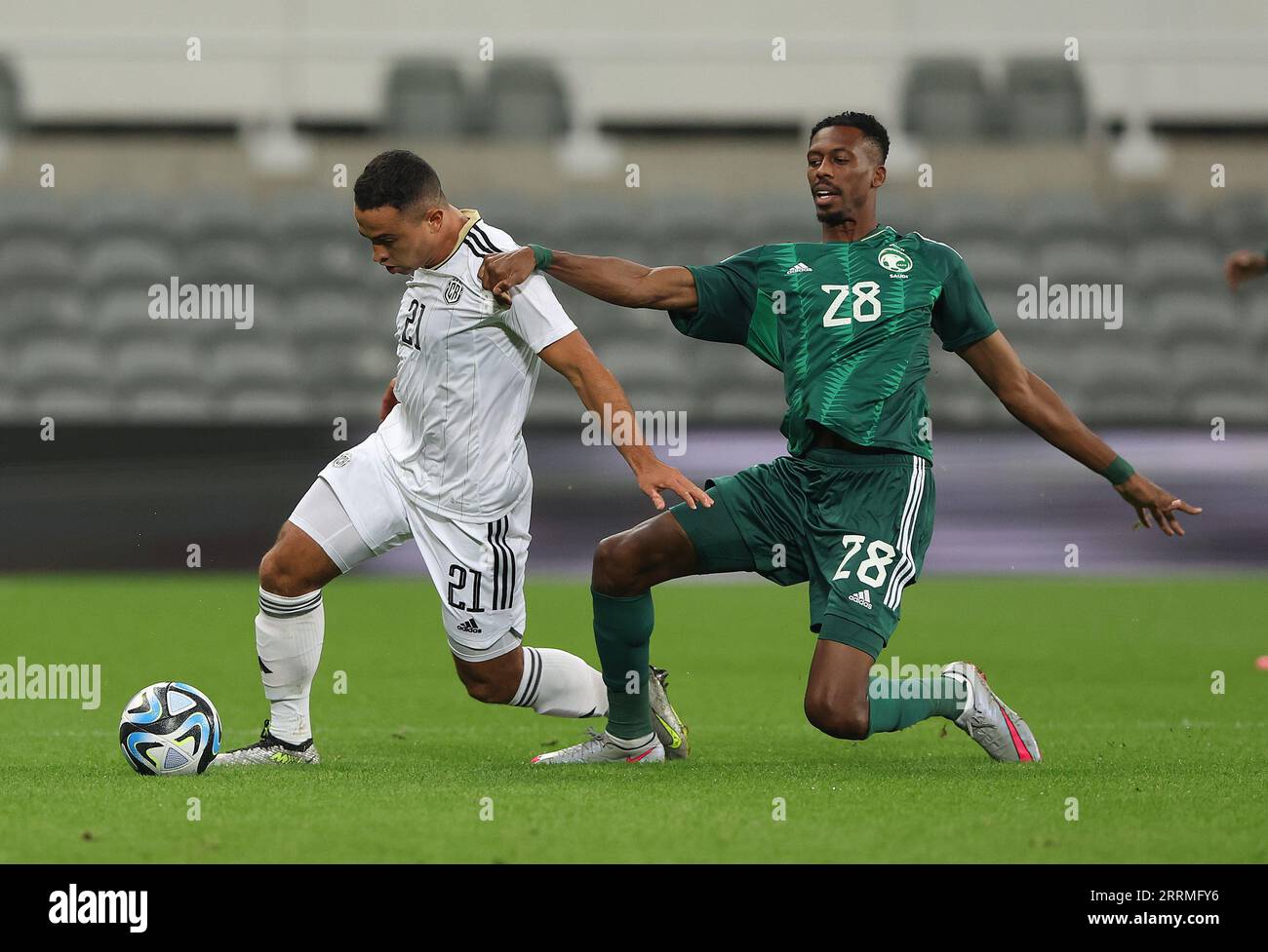 Newcastle Upon Tyne, UK. 8th Sep, 2023. Sebastian Acuna of Costa Rica in action with Mohamed Kanno of Saudi Arabia during the International Friendly match at St. James' Park, Newcastle Upon Tyne. Picture credit should read: Nigel Roddis/Sportimage Credit: Sportimage Ltd/Alamy Live News Stock Photo