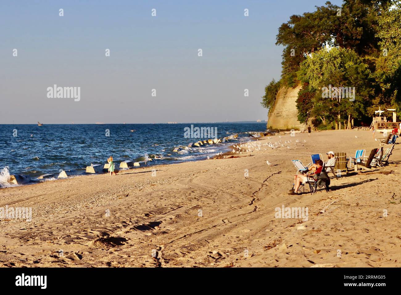 The sandy beach at Clifton Beach Club in Lakewood, Ohio Stock Photo
