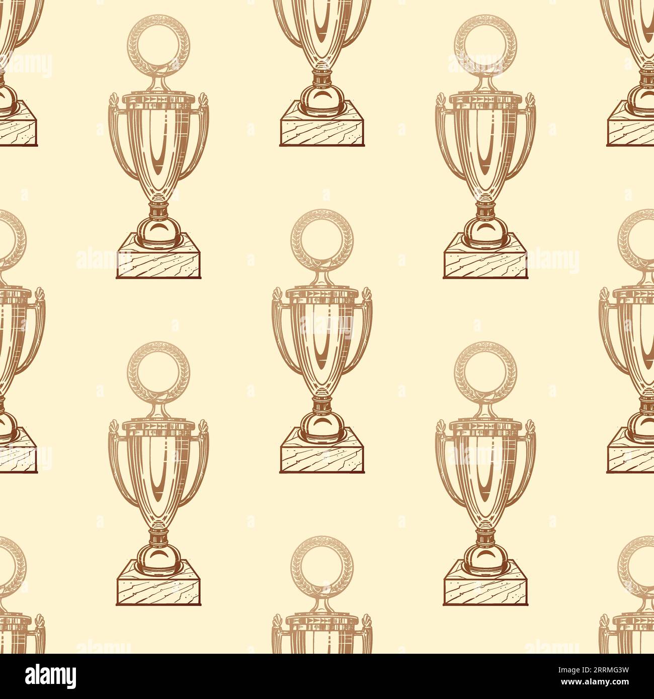 Cup winner seamless pattern. Sketch illustration. On a light yellow background. Vector. Stock Vector