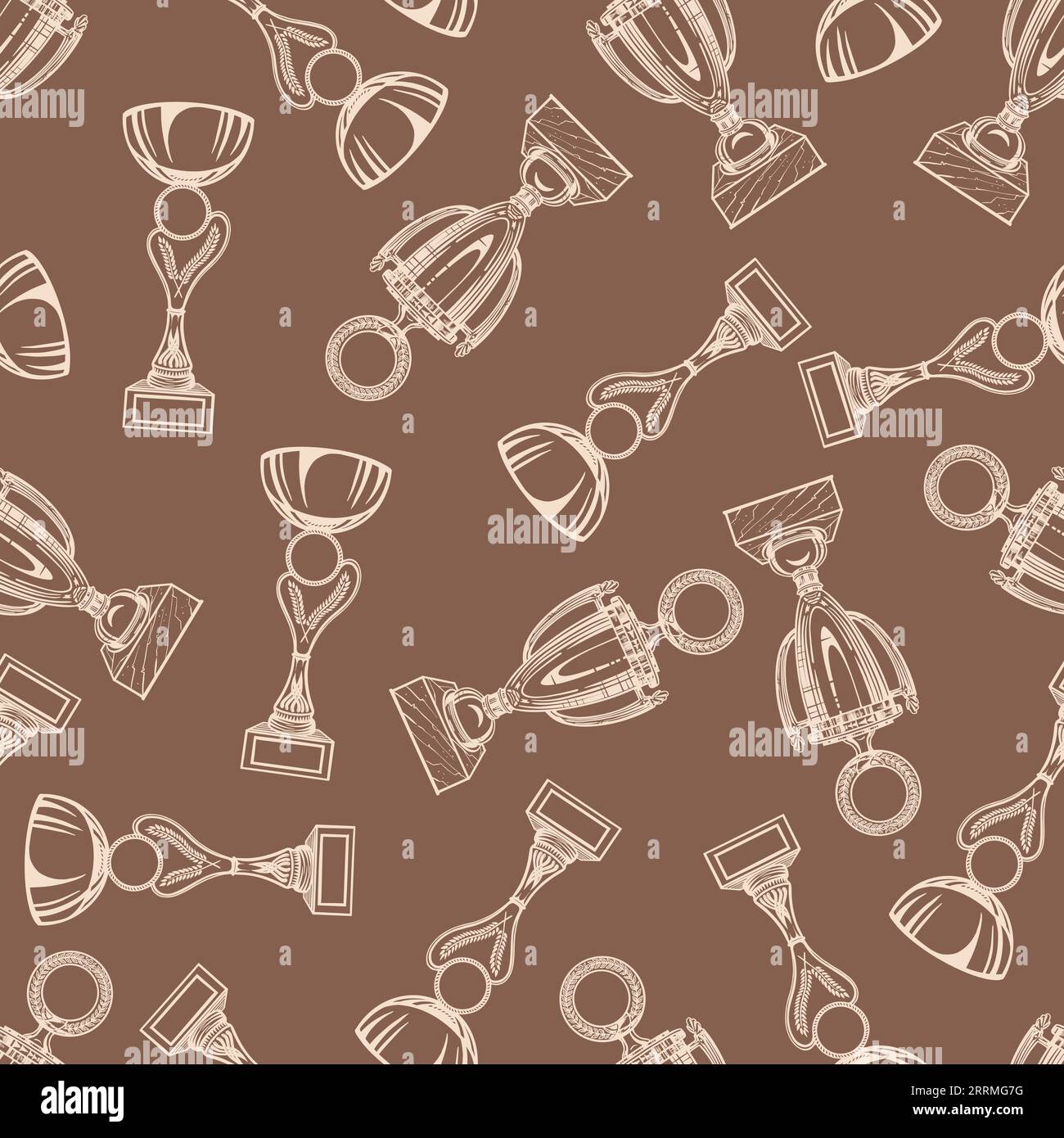 winner cup seamless pattern brown vector sketch Stock Vector