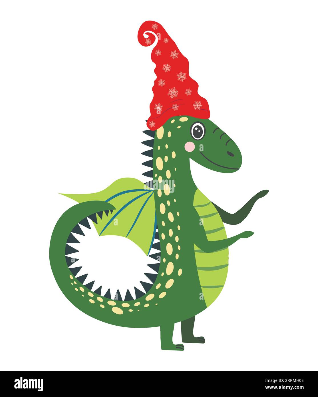 Cute green christmas dragon in santa hat. Year of the Dragon 2025