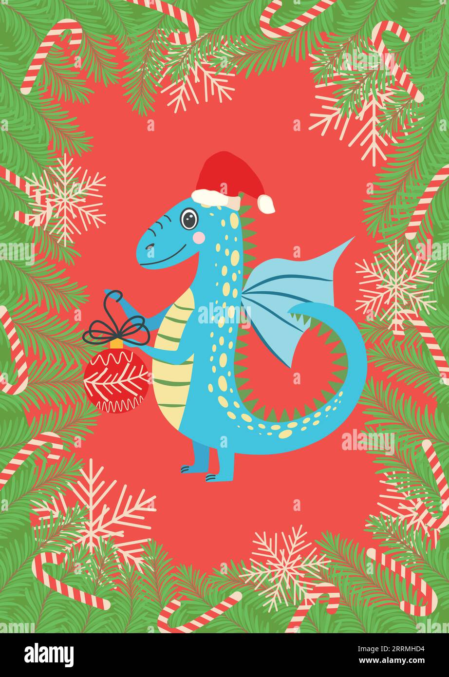 Christmas card with cute dragon. Year of the Dragon 2024, China Stock Vector Image & Art Alamy