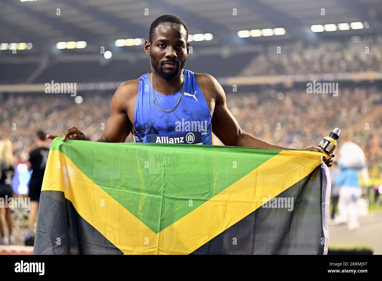 Brussels, Belgium. 08th Sep, 2023. jamaica's Rusheen McDonald celebrates after winning the 400m race, at the 2023 edition of the Memorial Van Damme Diamond League meeting athletics event, in Brussel, Friday 08 September 2023. BELGA PHOTO ERIC LALMAND Credit: Belga News Agency/Alamy Live News Stock Photo