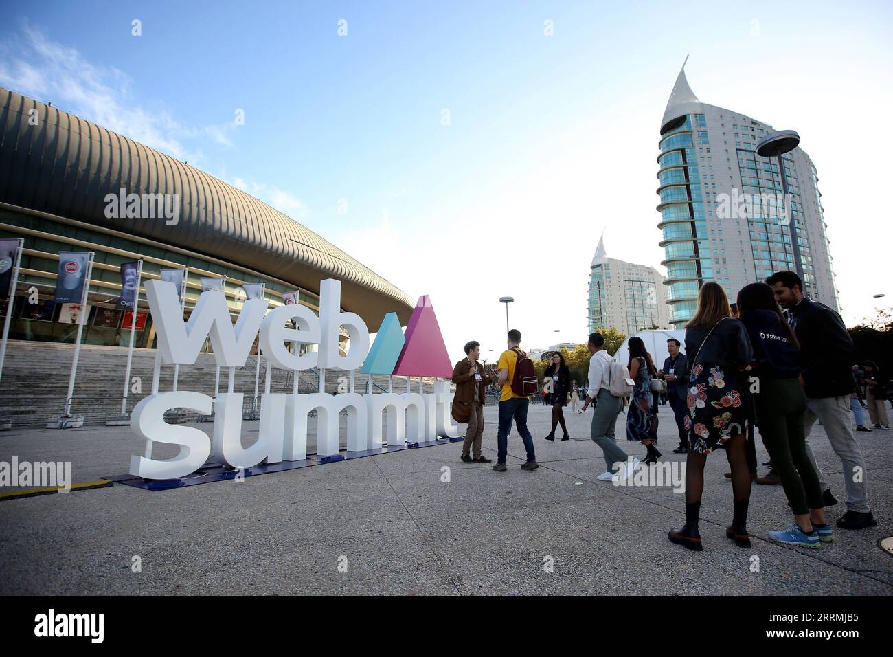 221102 -- LISBON, Nov. 2, 2022 -- Attendees arrive at the venue of the Web Summit  2022 in Lisbon, Portugal, on Nov. 1, 2022. The Web Summit 2022 in Lisbon,  one of