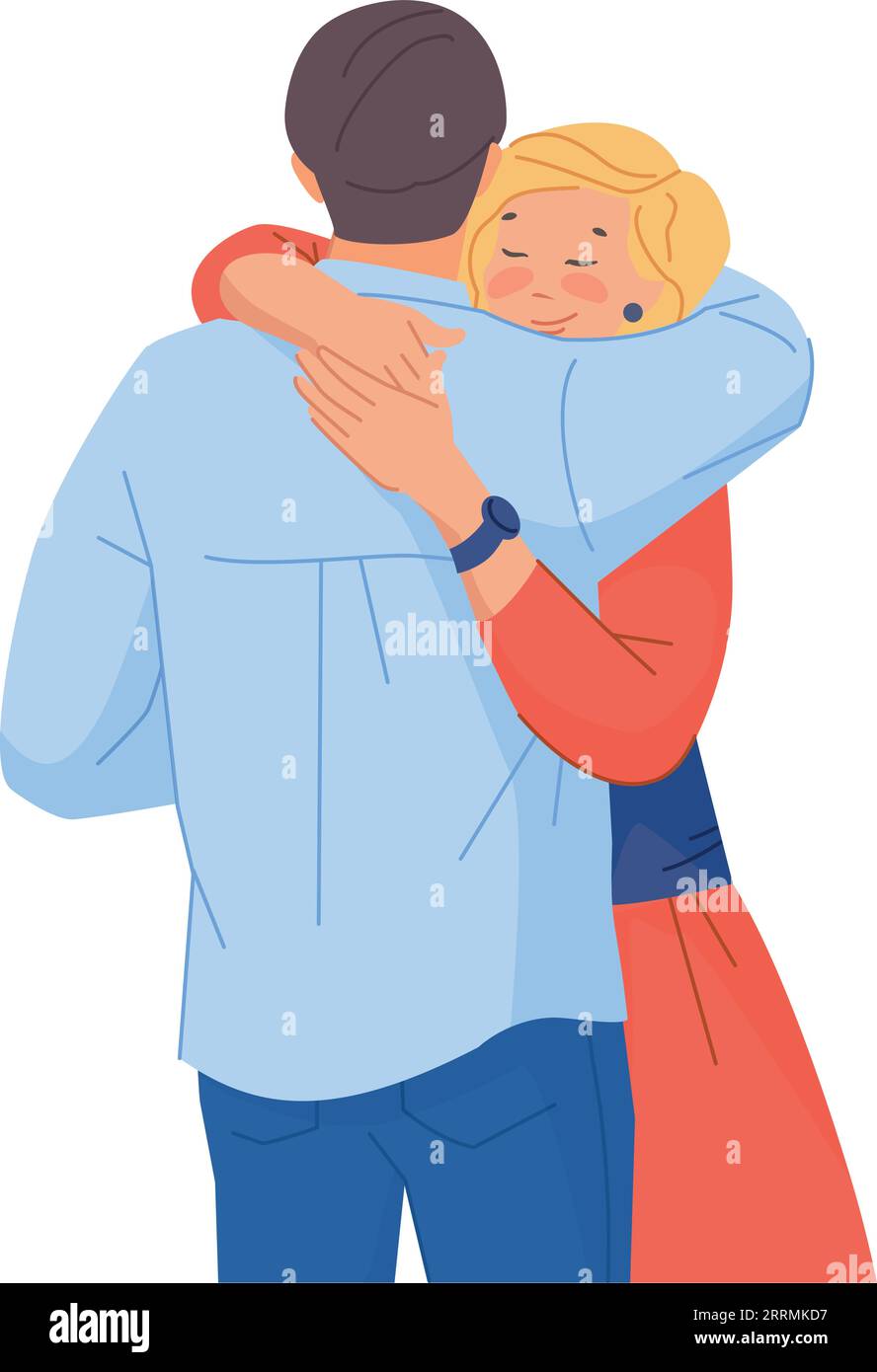 Young man and woman hugging. Cuddling people. Love relationship ...