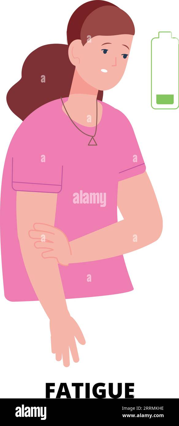 Fatigue symptom. Woman with low energy. Health weakness isolated on