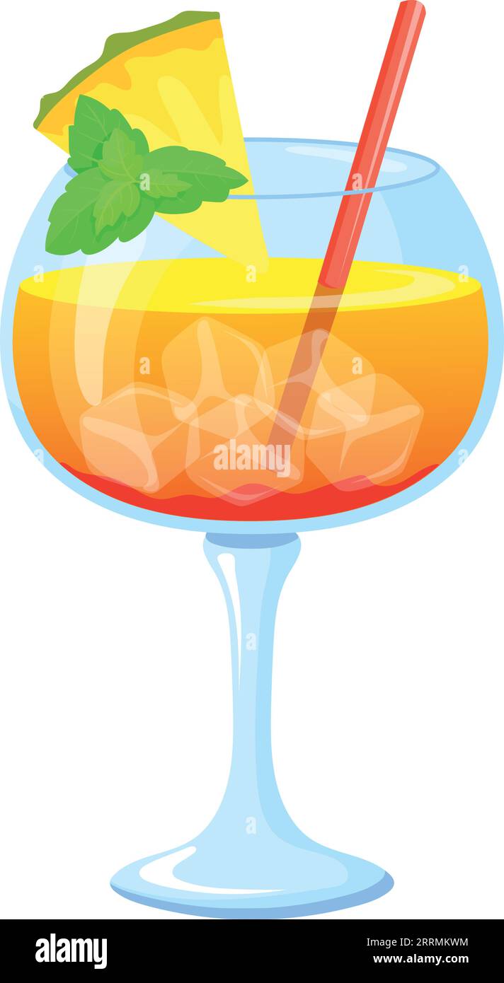 Pineapple cocktail glass cartoon icon. Summer drink isolated on white