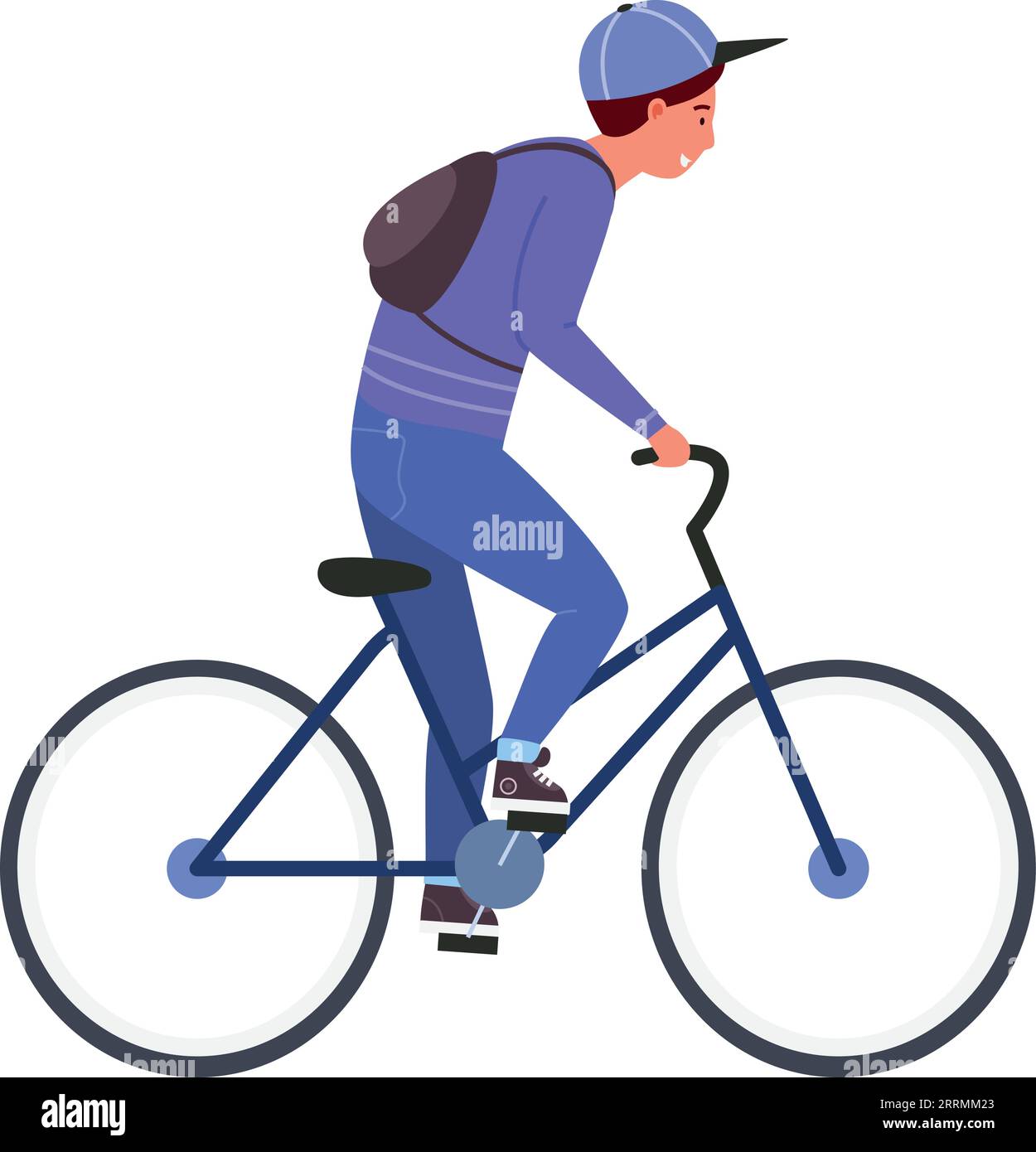 Boy ride bicycle. Active kid outdoor side view isolated on white background Stock Vector Image