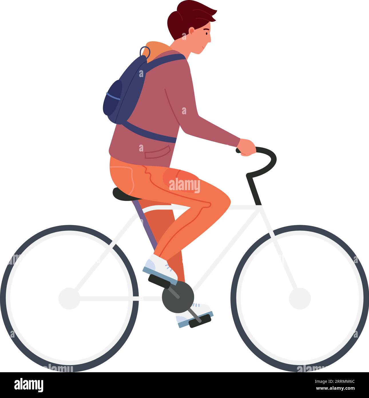 Guy riding bicycle side view. Street road transport isolated on white