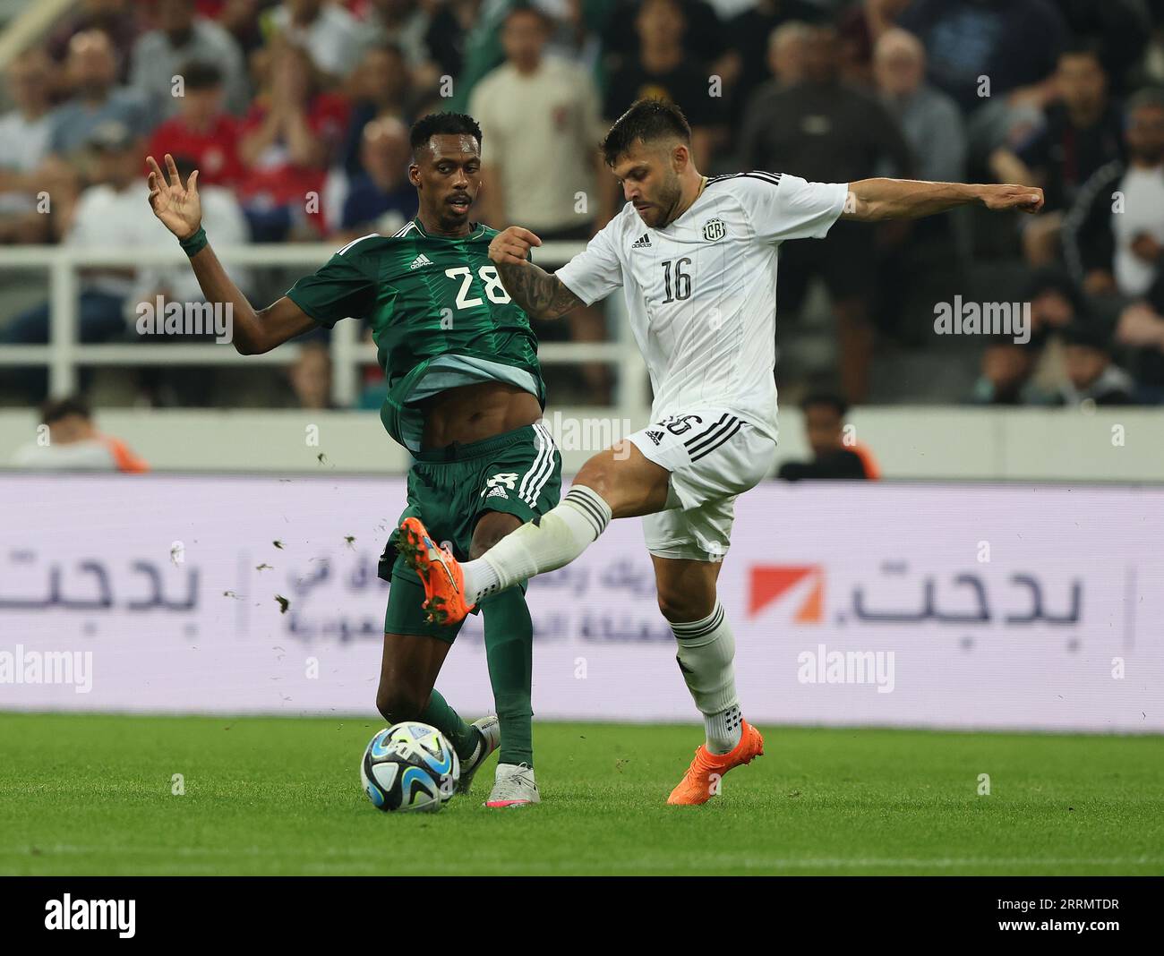 Newcastle Upon Tyne, UK. 8th Sep, 2023. Jefrey Valverde of Costa Rica in action with Mohamed Kanno of Saudi Arabia during the International Friendly match at St. James' Park, Newcastle Upon Tyne. Picture credit should read: Nigel Roddis/Sportimage Credit: Sportimage Ltd/Alamy Live News Stock Photo