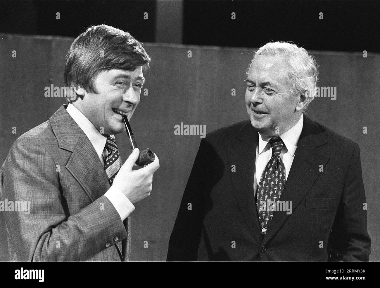 File photo dated 22/01/77 of impressionist Mike Yarwood, (left) with former Prime Minister Sir Harold Wilson. Comedian and impersonator Mike Yarwood has died aged 82, the Royal Variety Charity has announced. Issue date: Friday September 8, 2023. Stock Photo