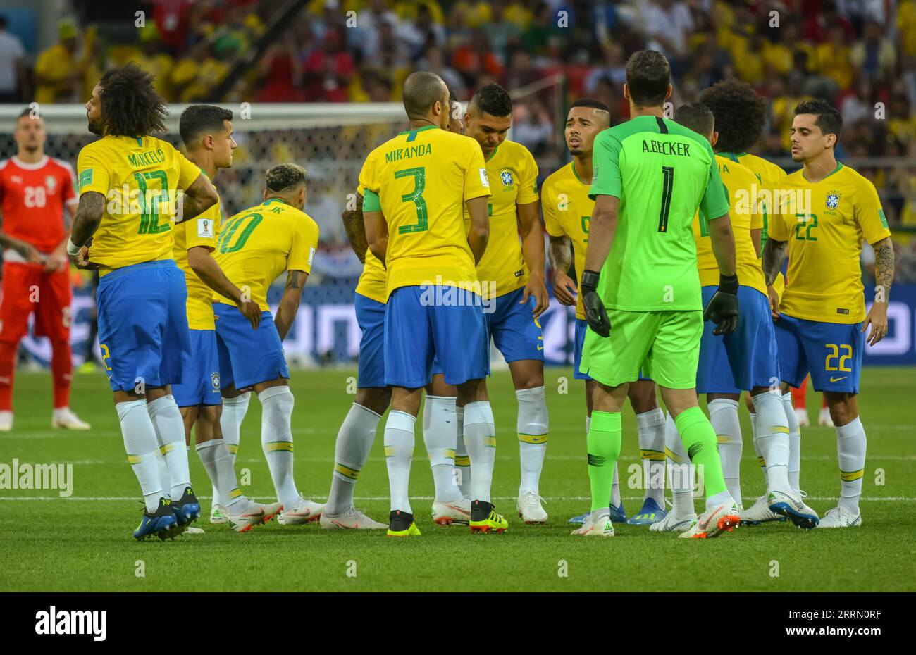 Moscow, Russia - June 27, 2018. Brazil national team players before FIFA World Cup 2018 match Serbia vs Brazil (0-2) Stock Photo