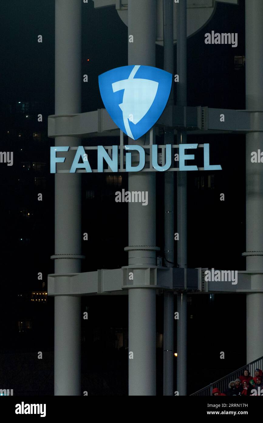 Toronto, ON, Canada – August 5, 2023: View at the Fanduel company sign in Toronto Stock Photo