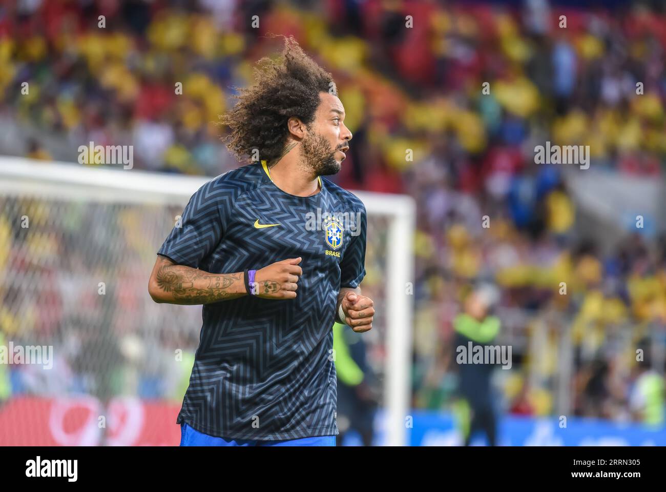 Moscow, Russia - June 27, 2018. Brazil national team winger Marcelo before FIFA World Cup 2018 match Serbia vs Brazil (0-2) Stock Photo