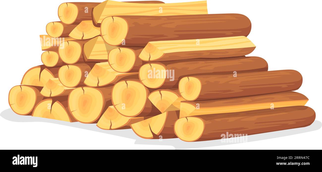 Wooden logs pile. Tree trunks. Cartoon timber isolated on white background Stock Vector