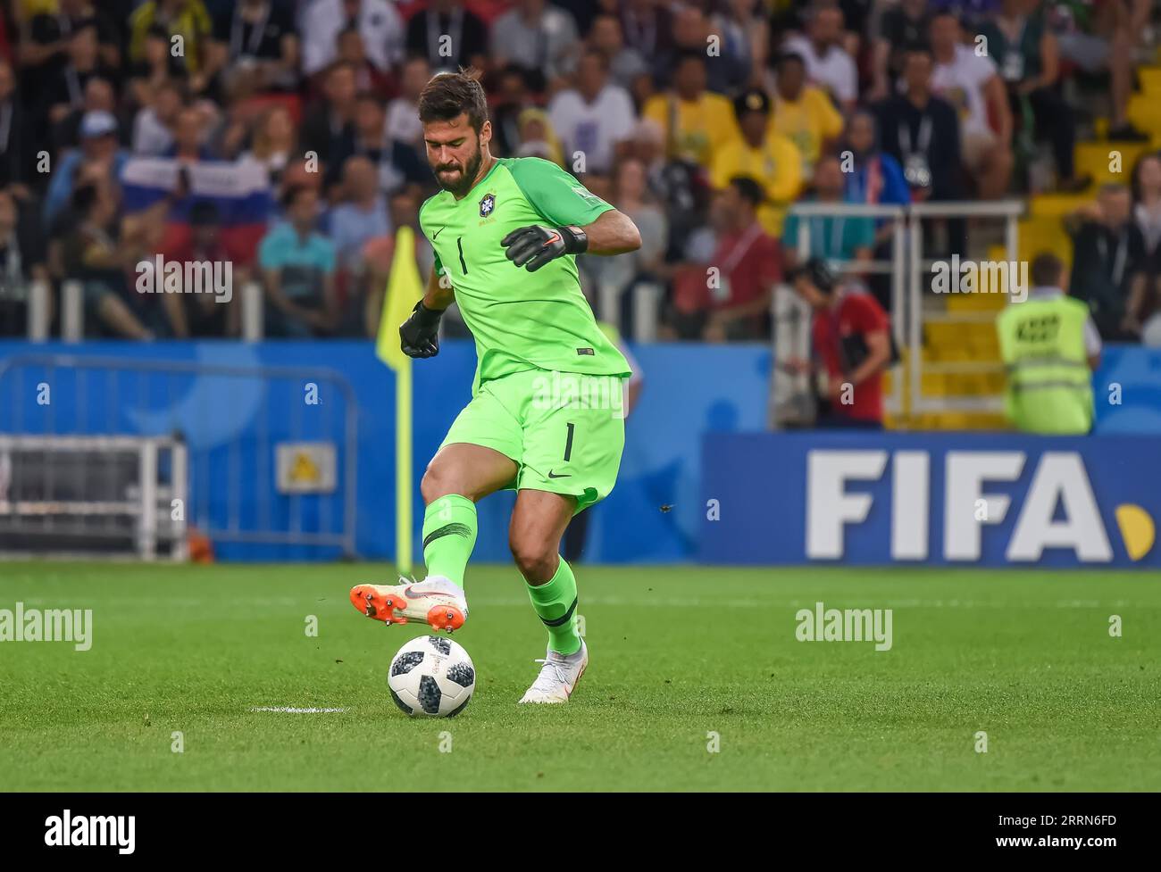 Moscow, Russia - June 27, 2018. Brazil national team goalkeeper Alisson during FIFA World Cup 2018 match Serbia vs Brazil (0-2) Stock Photo