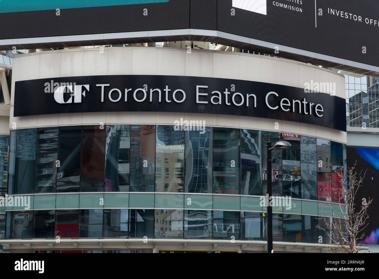 Toronto, ON, Canada – January 2, 2023: View at the CF Toronto Eaton Centre shopping mall sign Stock Photo