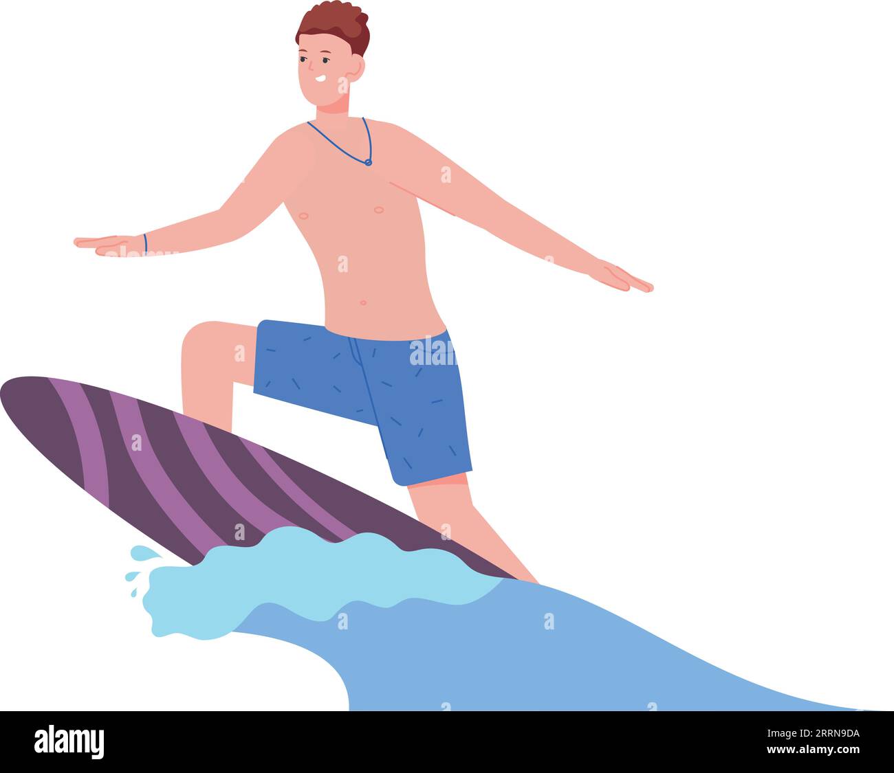 Young man riding wave on surfing board. Summer water sport isolated on ...