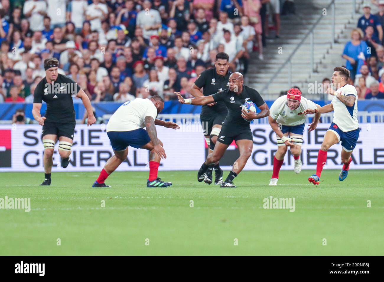 Saint Denis, France. 08th Sep, 2023. Paris Mark Telea (New Zealand) tries to fend off a tackle during the Rugby World Cup 2023 Opening Match between France and New Zealand at Stade de France, Saint Denis, Paris, France on Friday 8th September (Claire Jeffrey/SPP) Credit: SPP Sport Press Photo. /Alamy Live News Stock Photo