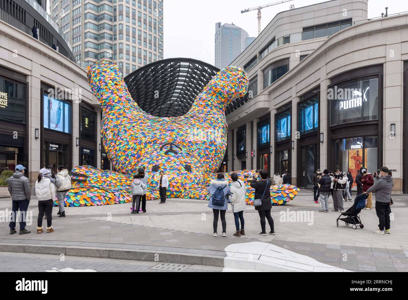 230103 -- BEIJING, Jan. 3, 2023 -- People take photos of an artistic installation Confetti Rabbit on the West Nanjing Road in Shanghai, east China, Jan. 1, 2023.  Xinhua Headlines: China sees New Year consumption recovery, eyes 2023 growth WangxXiang PUBLICATIONxNOTxINxCHN Stock Photo