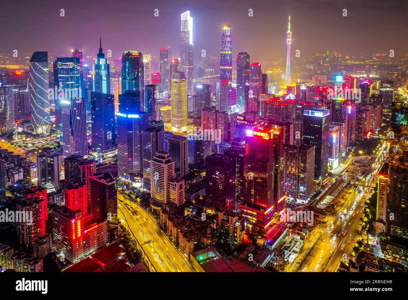 230107 -- BEIJING, Jan. 7, 2023 -- This aerial photo taken on Jan. 1, 2023 shows a night view of the commercial area around Tianhe Road in Guangzhou, south China s Guangdong Province.  Xinhua Headlines: Six fallacies and truths about China s epidemic control LiuxDawei PUBLICATIONxNOTxINxCHN Stock Photo