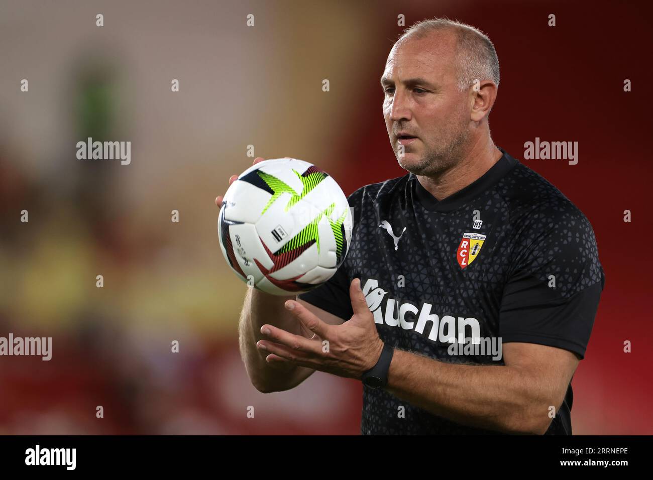 Monaco, Monaco, 2nd September 2023. Herve Sekli goalkeeping coach of RC  Lens during the warm up prior to the Ligue 1 match at Stade Louis II, Monaco.  Picture credit should read: Jonathan