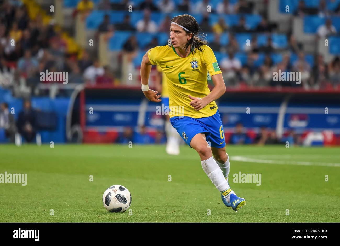 Moscow, Russia - June 27, 2018. Brazil national team left-back Filipe Luis during FIFA World Cup 2018 match Serbia vs Brazil (0-2) Stock Photo