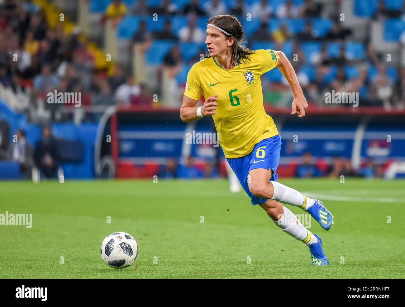 Moscow, Russia - June 27, 2018. Brazil national football team left-back Filipe Luis in action  during FIFA World Cup 2018 match Serbia vs Brazil (0-2) Stock Photo