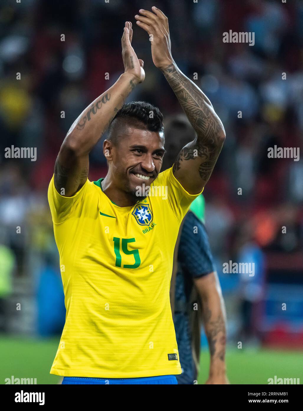 Moscow, Russia - June 27, 2018. Brazil national team midfielder Paulinho during FIFA World Cup 2018 match Serbia vs Brazil (0-2) Stock Photo