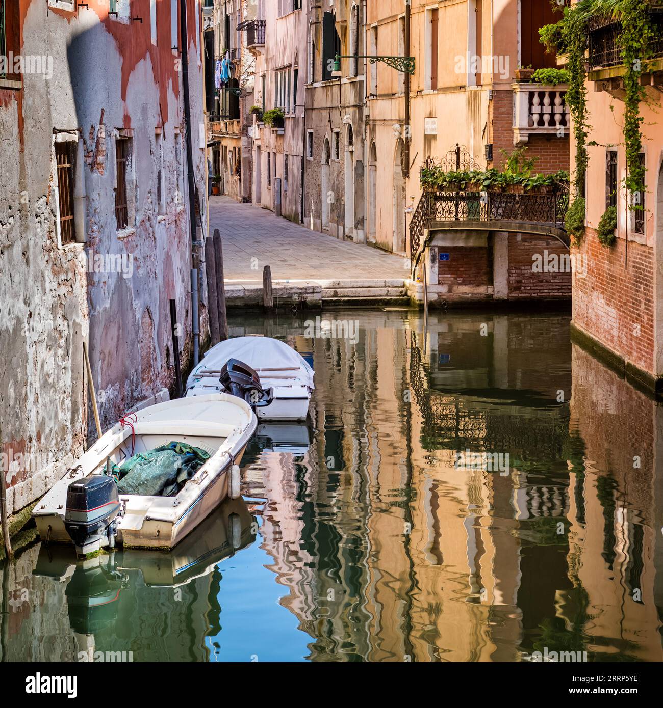 View of Rio del Frari canal in Venice Italy. Stock Photo