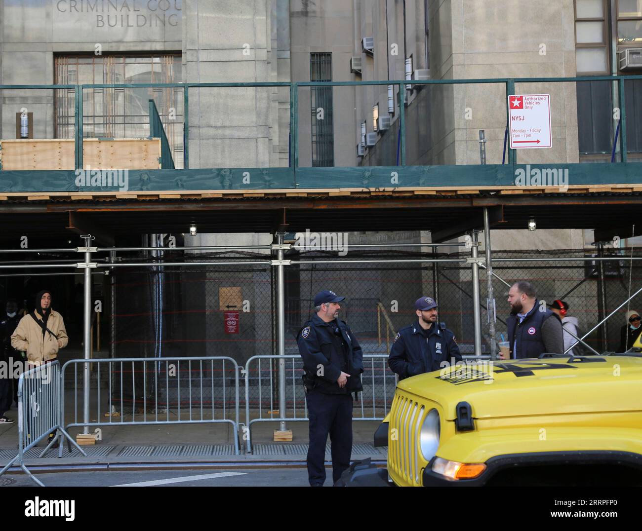 230322 NEW YORK March 22 2023 Policemen stand guard at an