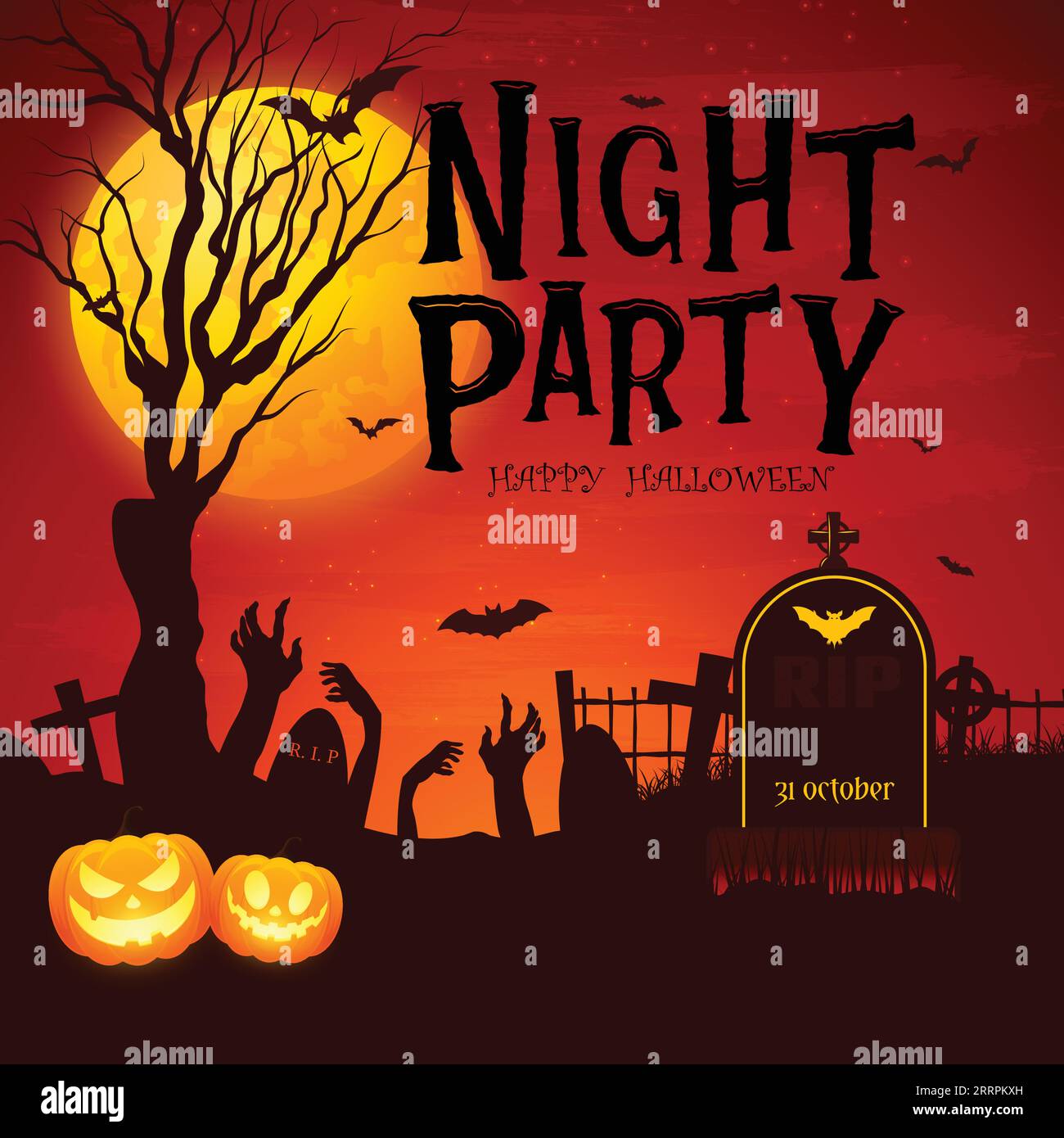 Halloween background with pumpkin, spider web and bats. Vector ...