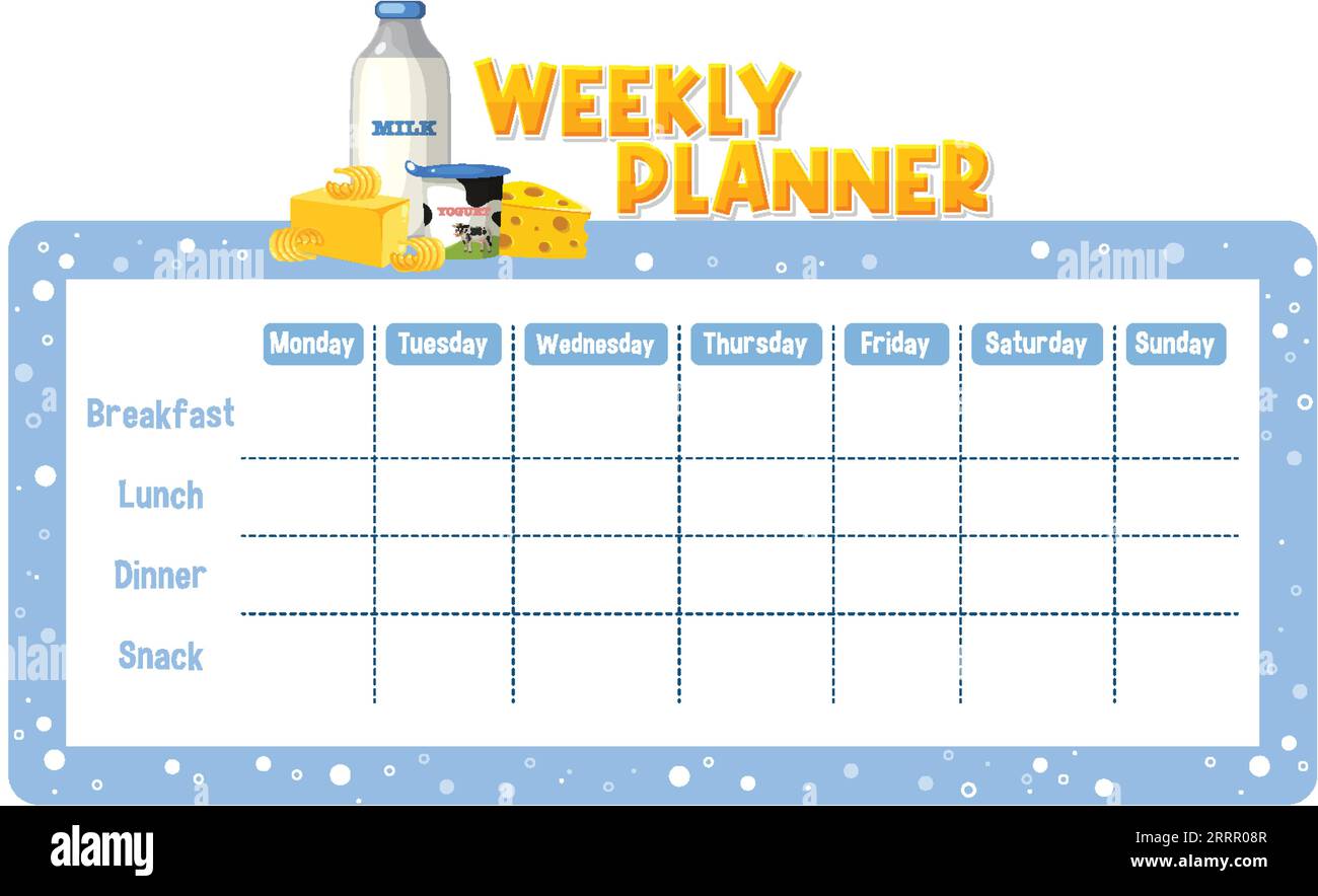 Children's Weekly Meal Planner with Food Theme illustration Stock ...