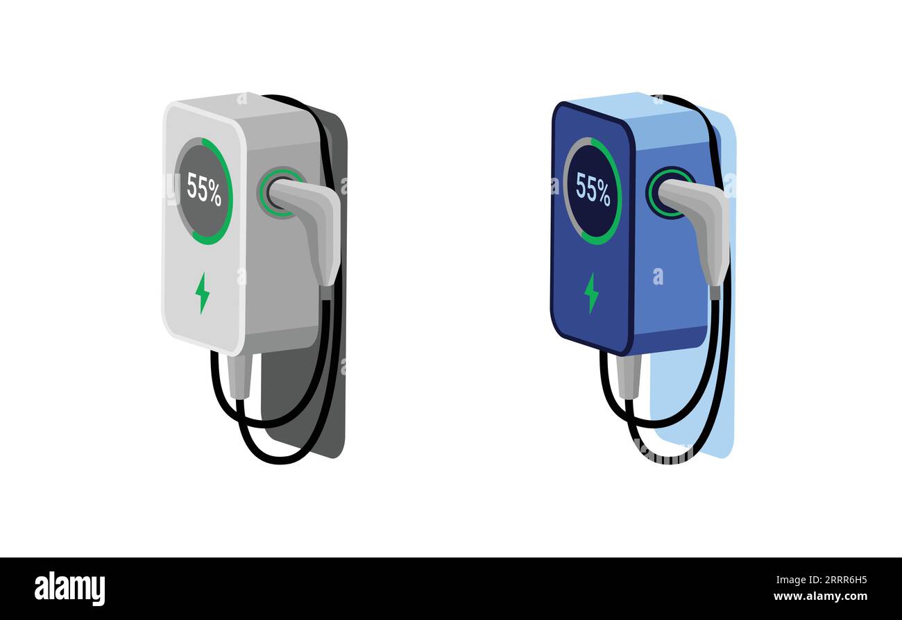 Electric car bike ev charger. Fast charging power station background. Stock Vector