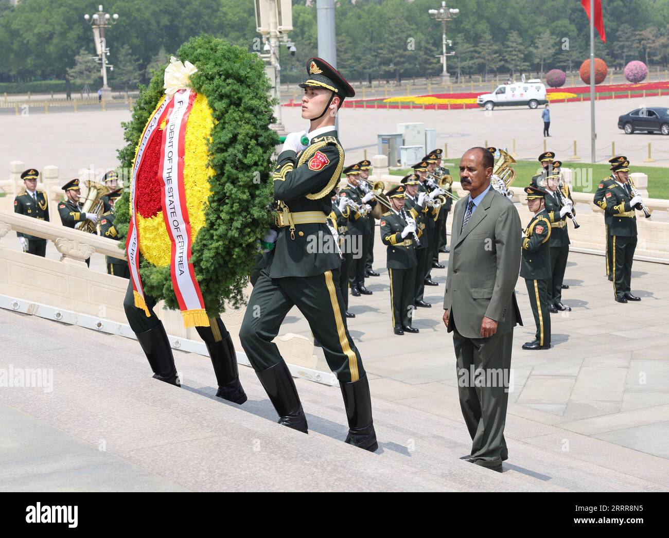230515 -- BEIJING, May 15, 2023 -- President Isaias Afwerki of the State of Eritrea lays a wreath at the Monument to the People s Heroes at Tian anmen Square in Beijing, capital of China, May 15, 2023.  CHINA-BEIJING-ERITREAN PRESIDENT-ISAIAS AFWERKI-MONUMENT-TRIBUTE CN WangxYe PUBLICATIONxNOTxINxCHN Stock Photo