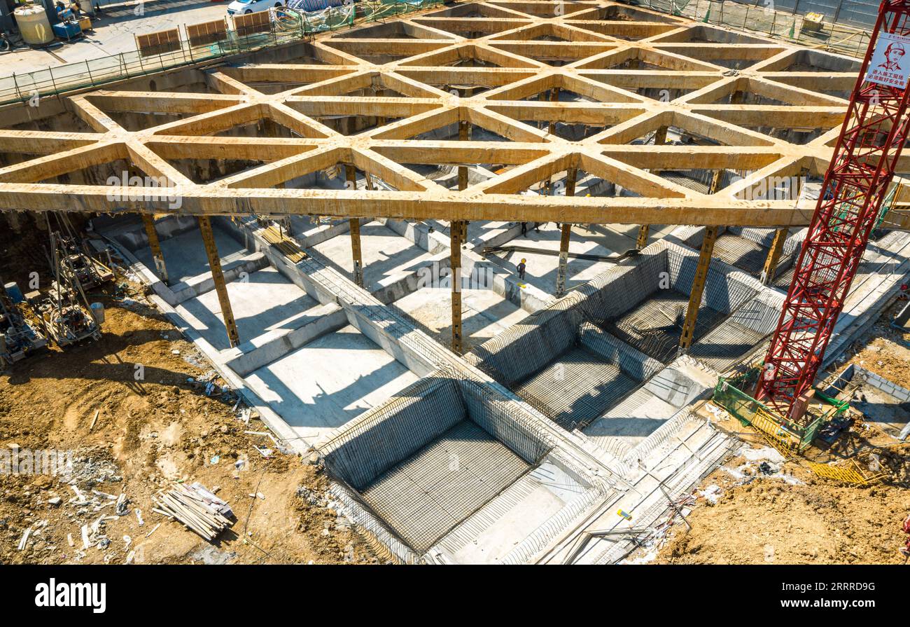 An aerial shot of the construction site in the summer morning Stock ...