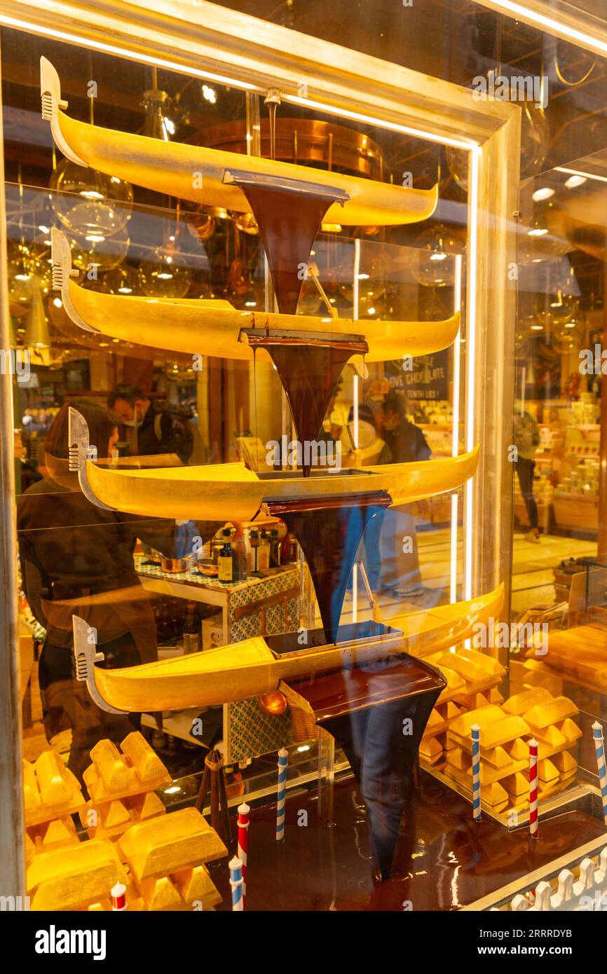 Venice, Italy April 4, 2022 Chocolate shop with a display design in