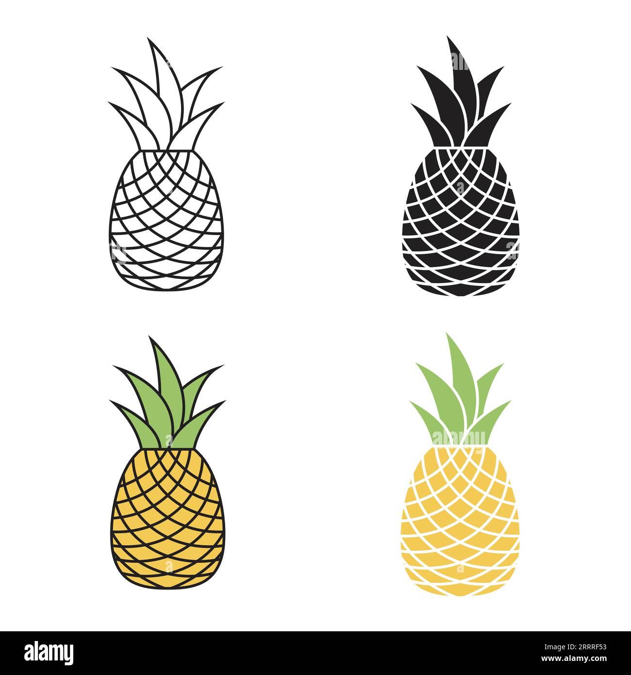 Pineapple tropical fruit icon in four different styles Stock Vector
