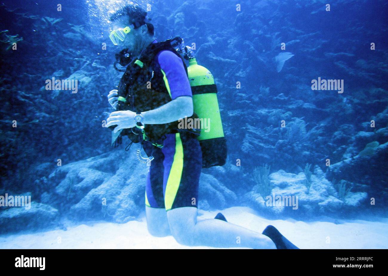 Michael Roll, deutscher Schauspieler und Synchronsprecher, als begeisterter Taucher im Urlaub auf Kuba 1999. Stock Photo