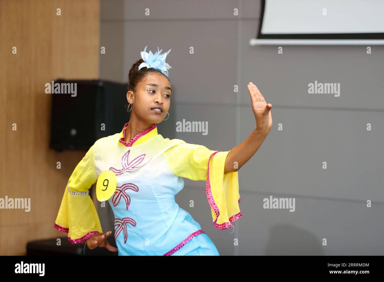 230604 -- ADDIS ABABA, June 4, 2023 -- An Ethiopian student participates in a Chinese speaking and performance event in Addis Ababa, Ethiopia, on June 3, 2023. TO GO WITH Ethiopia launches Chinese Bridge competition for university, high school students  ETHIOPIA-ADDIS ABABA-CHINESE LANGUAGE-COMPETITION WangxPing PUBLICATIONxNOTxINxCHN Stock Photo
