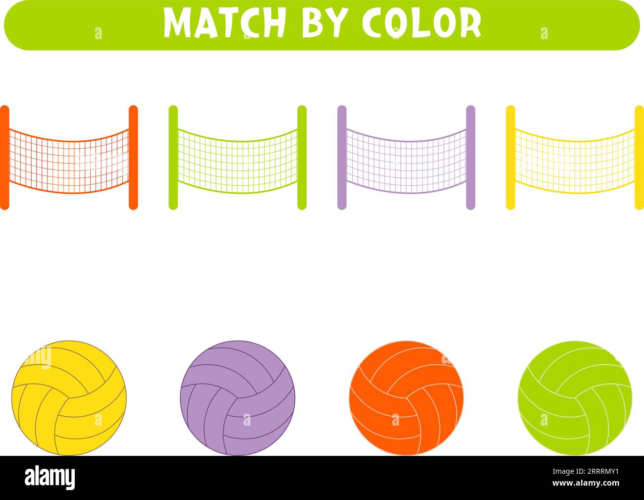 Match volleyball nets and balls by color. Educational game. Worksheets