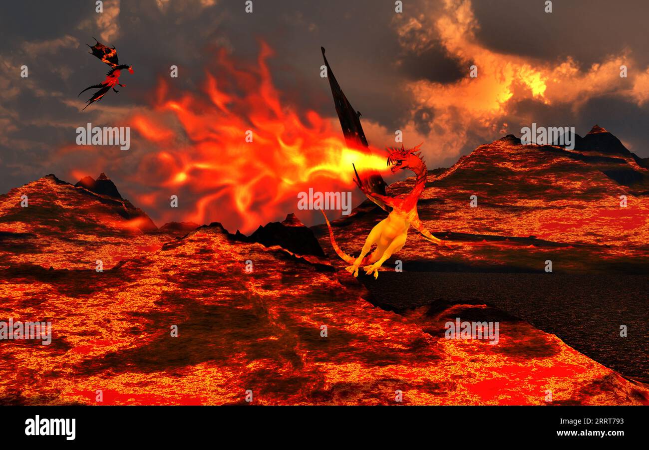 Fire Breathing Dragons Stock Photo