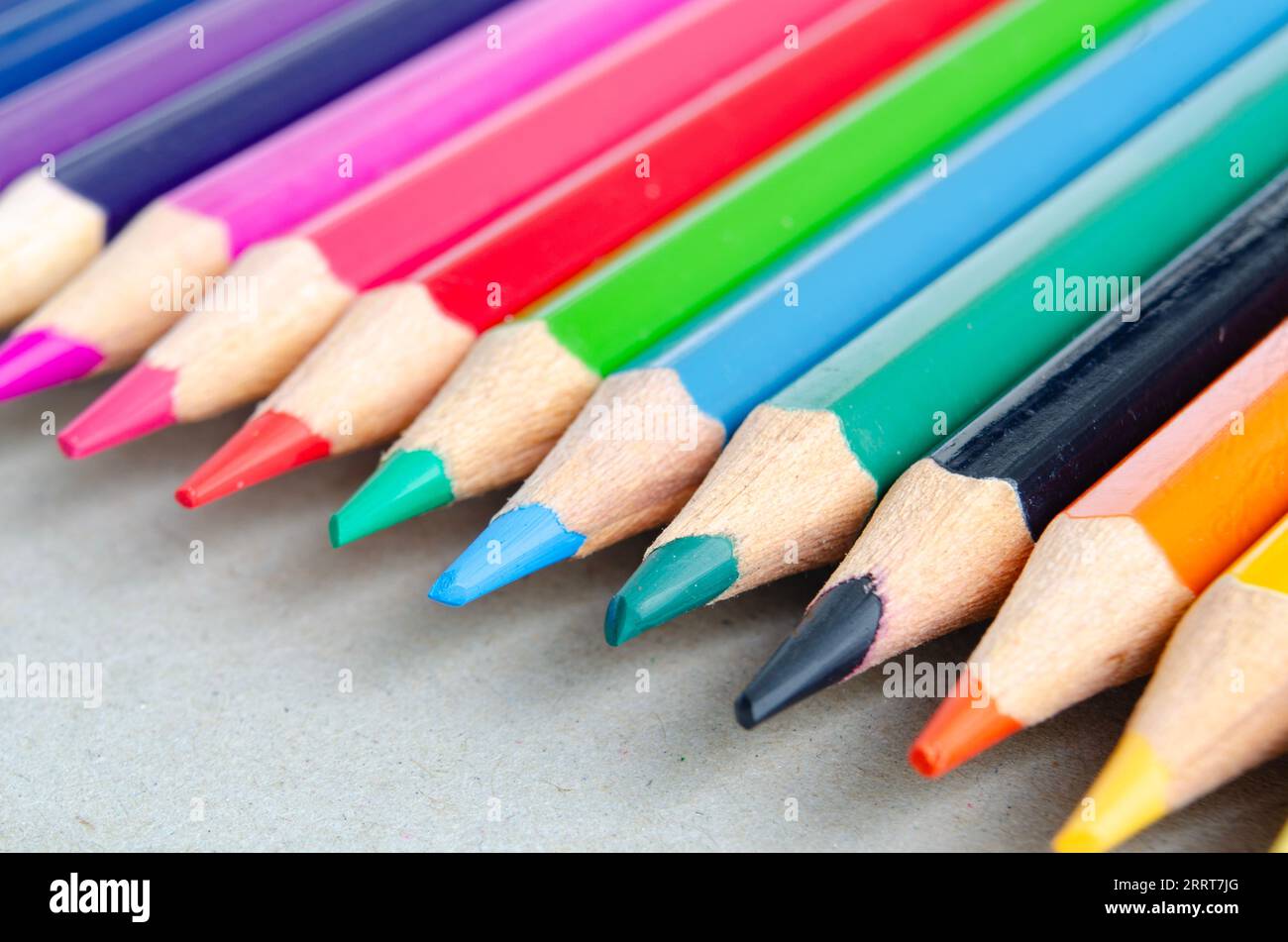 Straight Line Of Color Pencils For Kids Isolated On Pure White