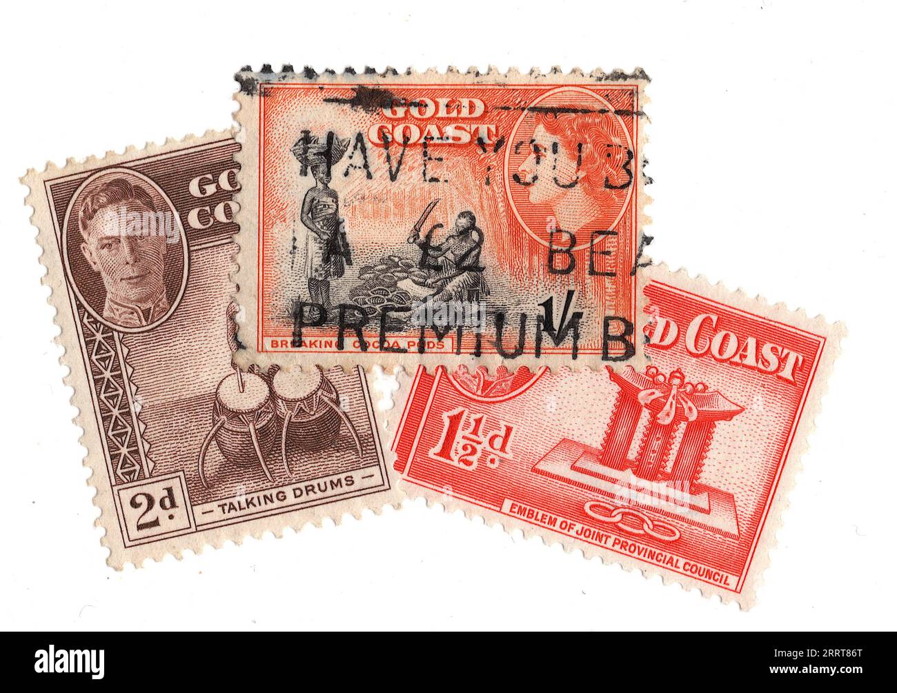 Vintage postage stamps from Gold Coast on a white background Stock ...